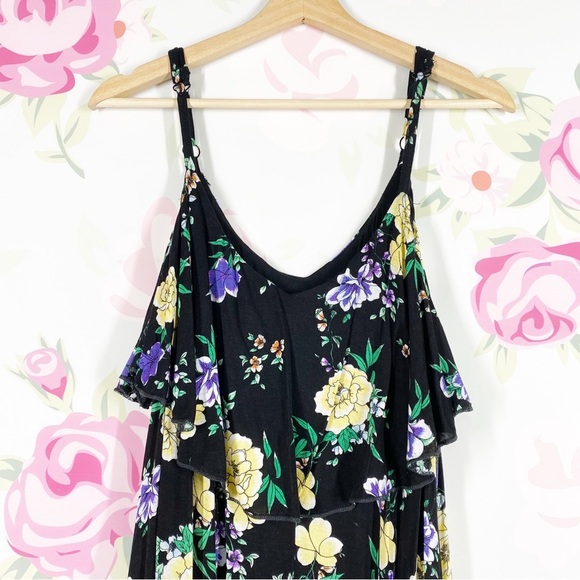 NEW Torrid Black Floral Print Spaghetti Strap Ruffles Mini Dress 1X - Picture 2 of 10